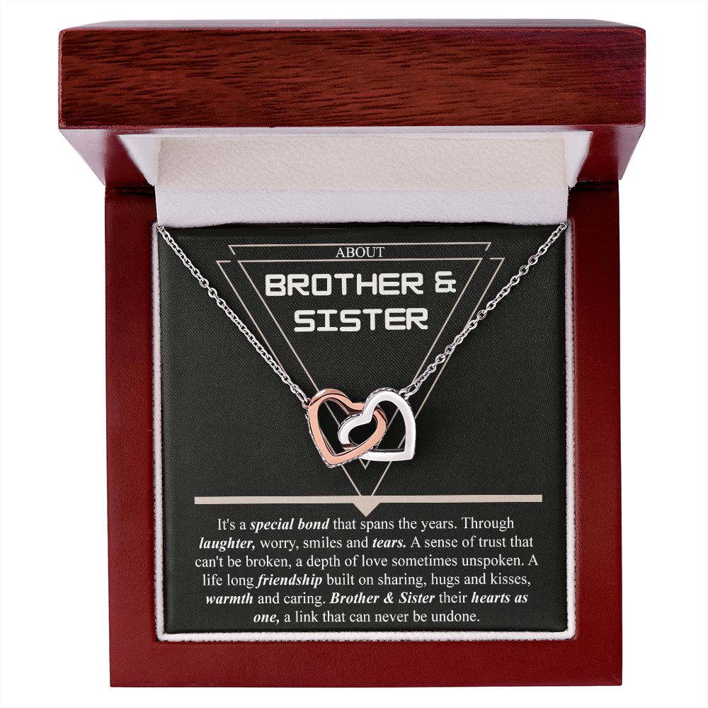 Brother & Sister Gift Necklace Cuban Link Chain Necklace Gift From Sister to Bro Interlocking Hearts Necklace