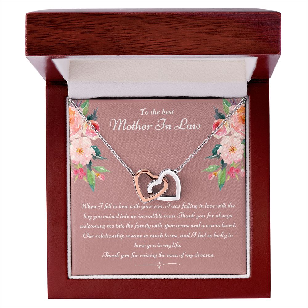 To The Best Mother In Law Gifts, Love Knot Necklace, Mother's Day Necklace Gifts Interlocking Hearts Necklace