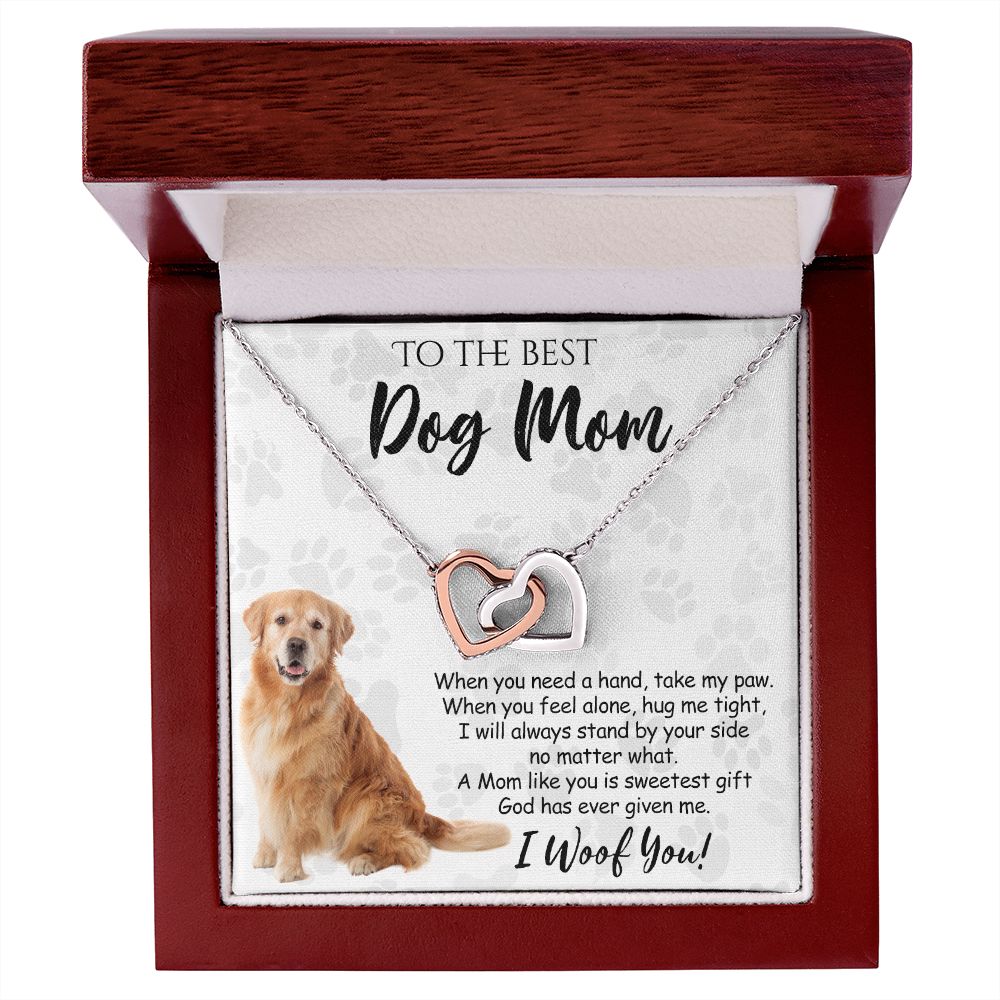 To The Best Golden Retriever Dog Mom Knot Necklace Mother's Day Gift , I Woof You Quote Gift Card, Message Card Jewelry For Dog Lovers, Necklace For Mom Interlocking Hearts Necklace