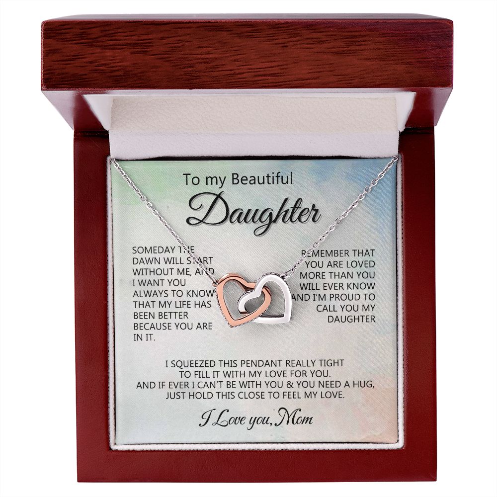 Jewelry Pendant Present for Daughter, To My Daughter Gift Necklace from Mom, Mother Daughter Gift Ideas, Birthday Christmas Gift Graduation Gifts for Daughters, Mother and Daughter Necklace 14 Interlocking Hearts Necklace