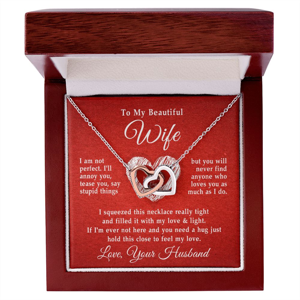 To My Beautiful Wife Necklace, Wedding Anniversary Jewelry For Women, Necklace For Wife from Husband, Gifts For Wife Birthday Gifts Necklace, Jewelry With Message Card In A Gift Box Interlocking Hearts Necklace