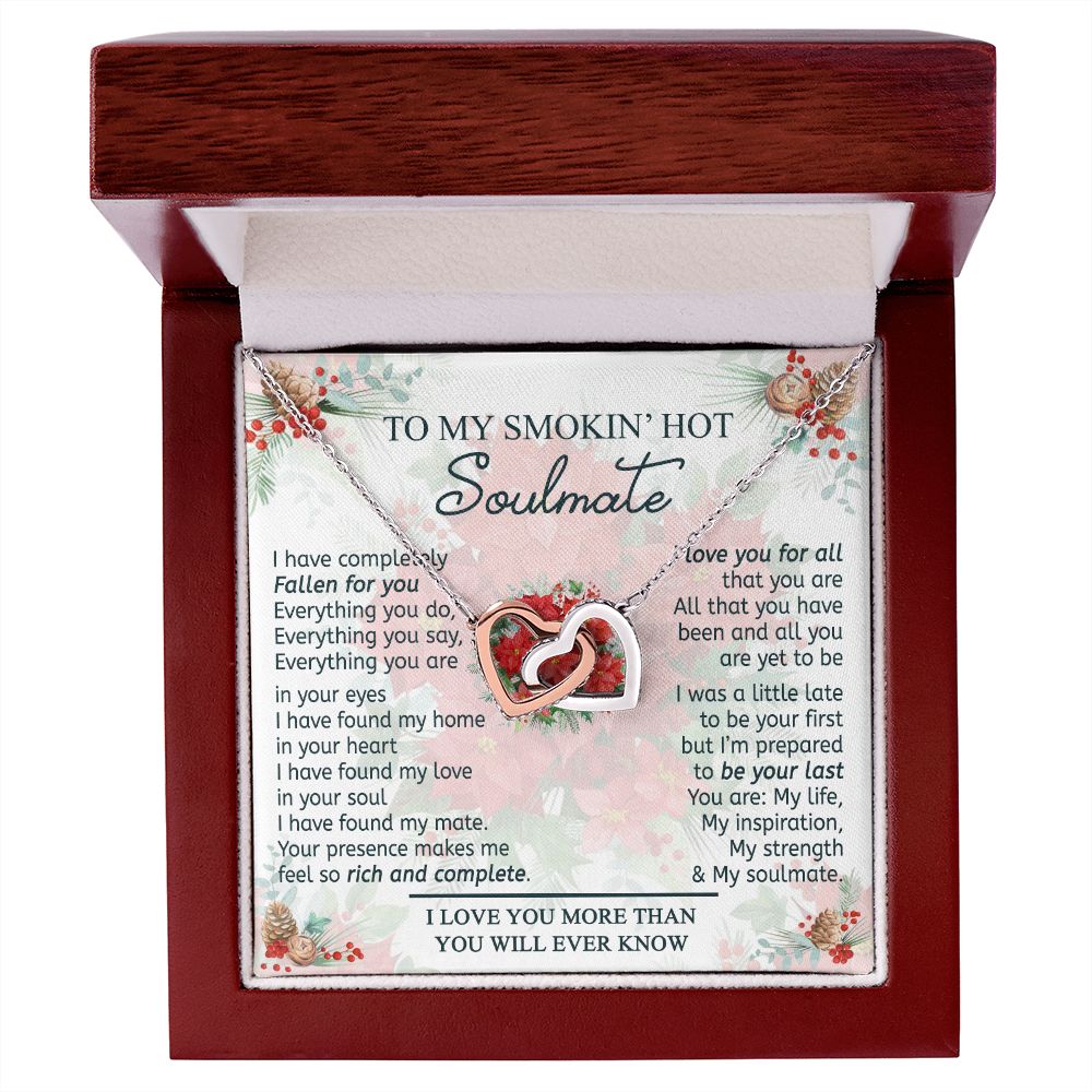 To My Smokin Hot Soulmate Necklace - Wife Gifts From Husband To My Wife Necklace, Gift for Her Romantic, Girlfriend Gifts Necklace for Wife from Men Includes Message Card and Gift Box 19 Interlocking Hearts Necklace