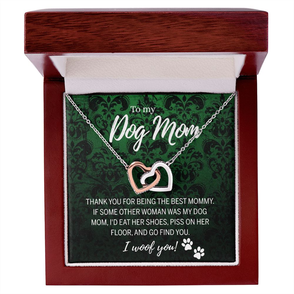 To My Dog Mom Necklace with Message Card Mother's Day Gift for Dog Mom Dog Mom Gift Dog Mom Mothers Day Necklace for Dog Mom Mother Birthday Gift Dog Lover Necklace for Women Interlocking Hearts Necklace