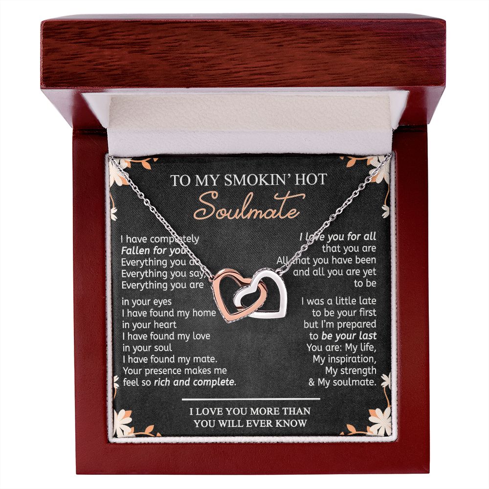 To My Smokin Hot Soulmate Necklace - Wife Gifts From Husband To My Wife Necklace, Gift for Her Romantic, Girlfriend Gifts Necklace for Wife from Men Includes Message Card and Gift Box 10 Interlocking Hearts Necklace