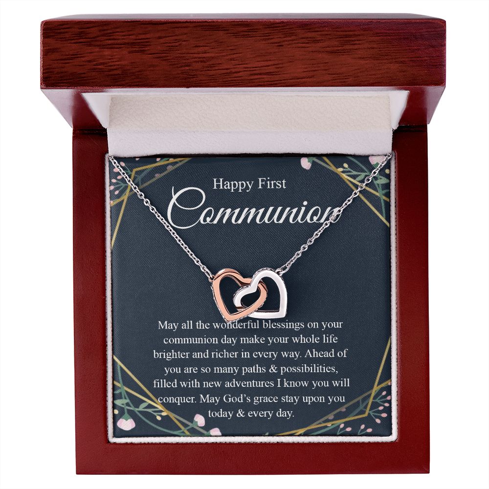 Interlocking Hearts Necklace, For First Communion Gift First Holy Communion Congrats Graduation Pendants Gift For Daughter, Granddaughter, Niece, Sister Interlocking Hearts Necklace