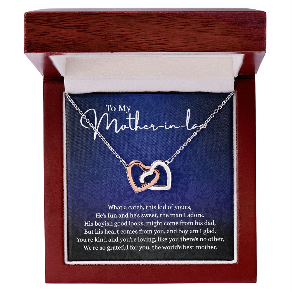 To My Mother in Law Necklace, Gift for Mother in Law Jewelry Box, Gift Card, Necklace for Mother in Law Jewelry Gift to My Mother-in-law on Wedding Day Mother's day gift for Mother in Law Interlocking Hearts Necklace