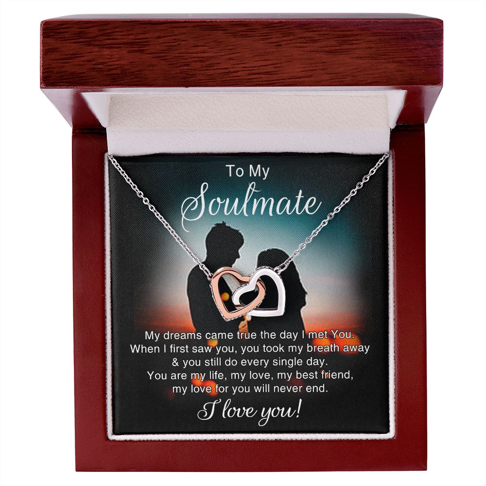 To My Soulmate Necklace for Women Birthday Christmas Jewelry Gifts For My Wife with Message Card Box Personalized Gift Present Pendant for Future Wife Soulmate Girlfriend Love 4 Interlocking Hearts Necklace