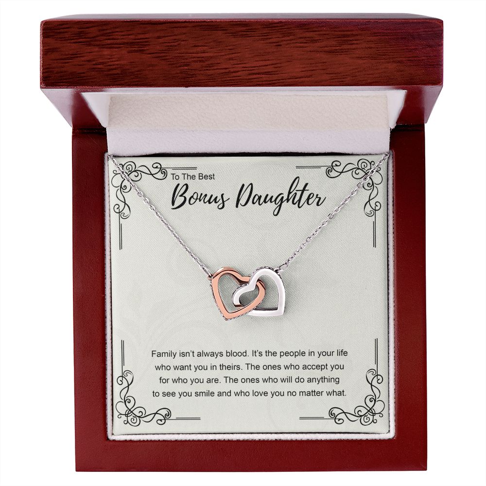 Bonus Daughter Gift Necklace, Double Hearts Necklace, Stepdaughter Jewelry Interlocking Hearts Necklace