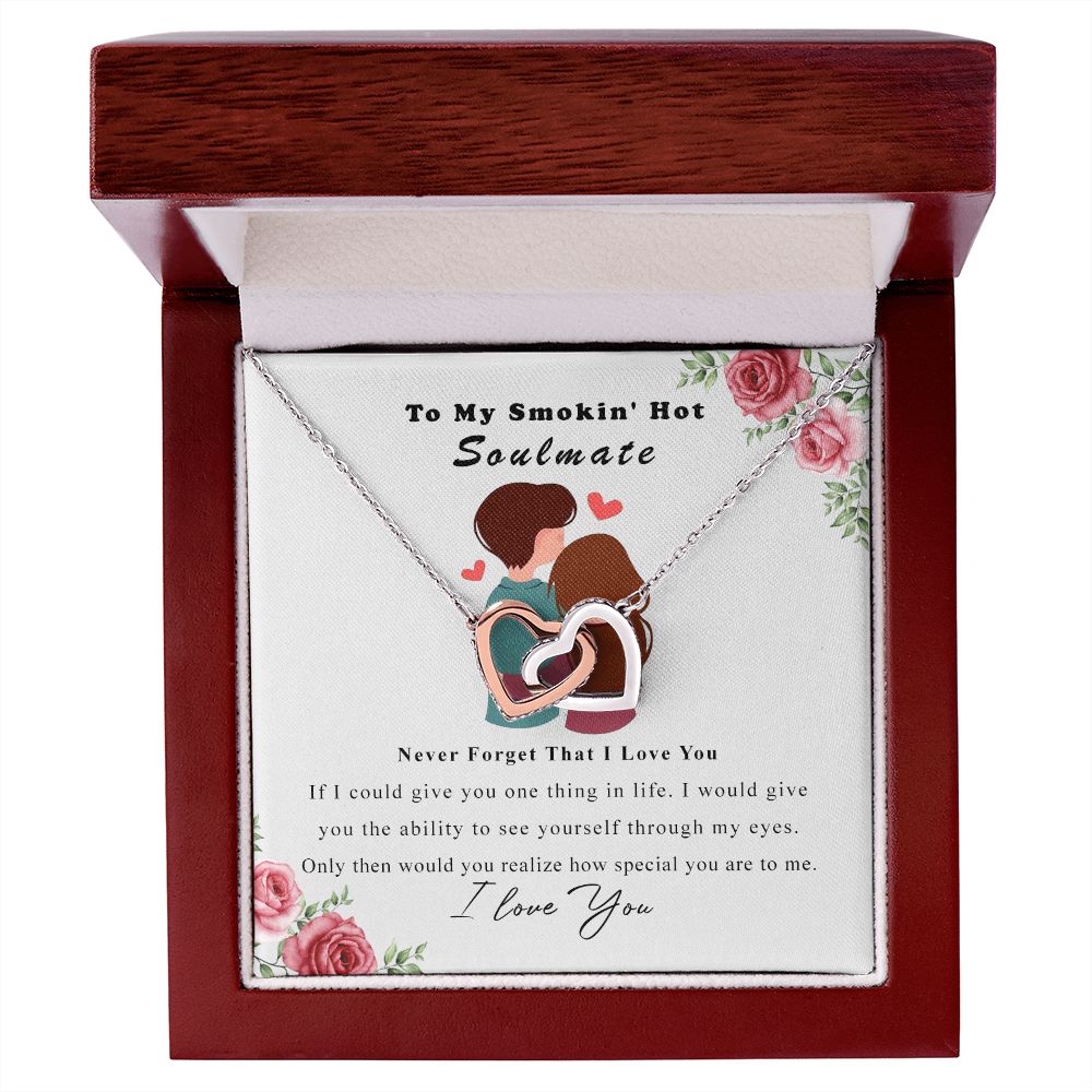 To My Smokin Hot Soulmate Necklace - Wife Gifts From Husband To My Wife Necklace, Gift for Her Romantic, Girlfriend Gifts Necklace for Wife from Men Includes Message Card and Gift Box Interlocking Hearts Necklace