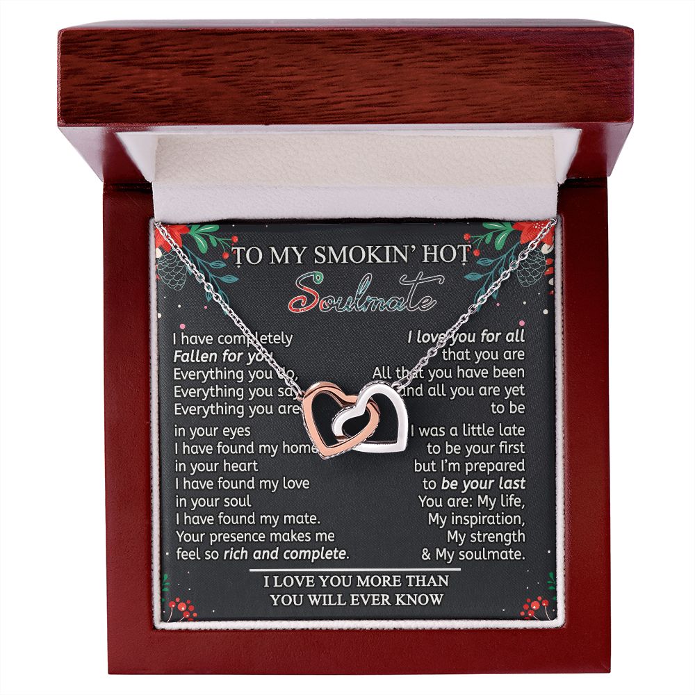 To My Smokin Hot Soulmate Necklace - Wife Gifts From Husband To My Wife Necklace, Gift for Her Romantic, Girlfriend Gifts Necklace for Wife from Men Includes Message Card and Gift Box 15 Interlocking Hearts Necklace