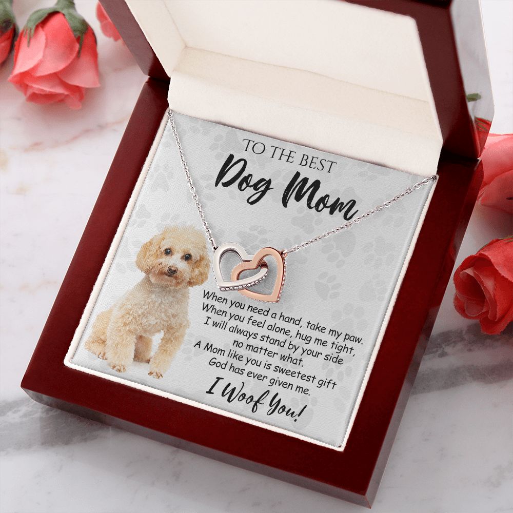 To The Best Poodle Dog Mom Knot Necklace Mother's Day Gift , I Woof You Quote Gift Card, Message Card Jewelry For Dog Lovers, Necklace For Mom Interlocking Hearts Necklace