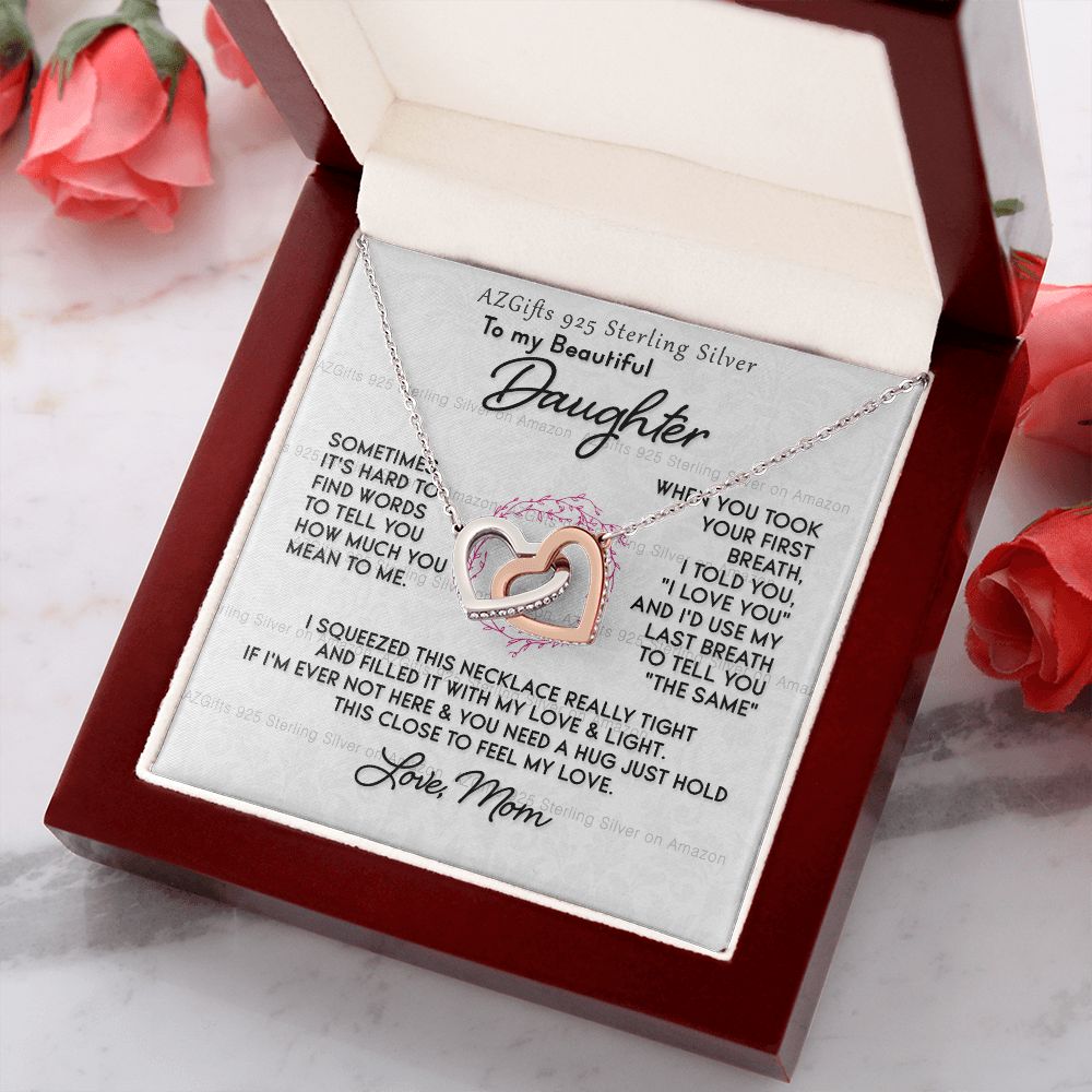 To My Daughter Necklace With Box Card Gift for Daughter Pendant Jewelry Birthday Gift For Her From Mom Mother Gift For Daughter Jewelry for Daughter from Mom Interlocking Hearts Necklace