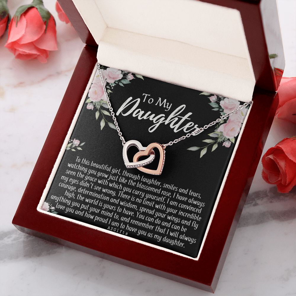 To My Daughter Gift Necklace from Mom, Mother and Daughter Necklace for Girls, Mother Daughter Gift Ideas, Jewelry Pendant For Her Interlocking Hearts Necklace