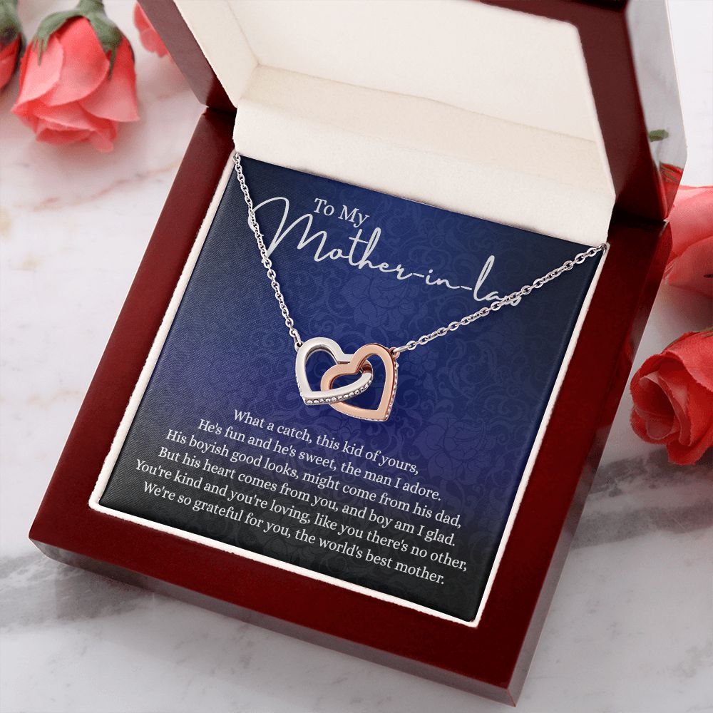 To My Mother in Law Necklace, Gift for Mother in Law Jewelry Box, Gift Card, Necklace for Mother in Law Jewelry Gift to My Mother-in-law on Wedding Day Mother's day gift for Mother in Law Interlocking Hearts Necklace