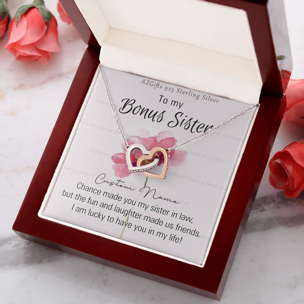 To my Bonus Sister Necklace Pendant for Sister in law Gift for Sister-in-Law Birthday Gift Idea for Her Sister of the Groom Necklace for Future Sister in Law Gift Interlocking Hearts Necklace