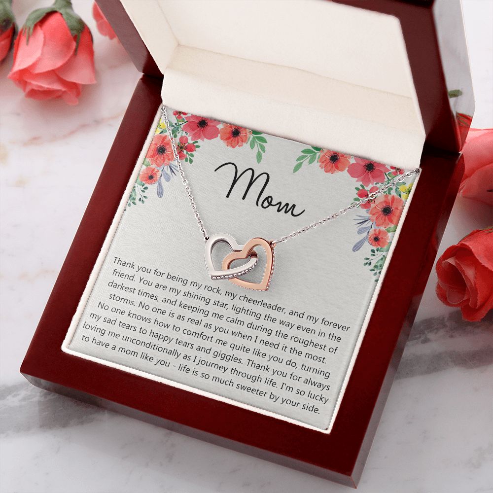 To My Mom Gift Necklace for Mother Daughter Jewelry, Thank You Mom Gift, Gift for Mom from Daughter to Mother Necklace Pendant Jewelry Box for Mom on Mother's Day Birthday Interlocking Hearts Necklace