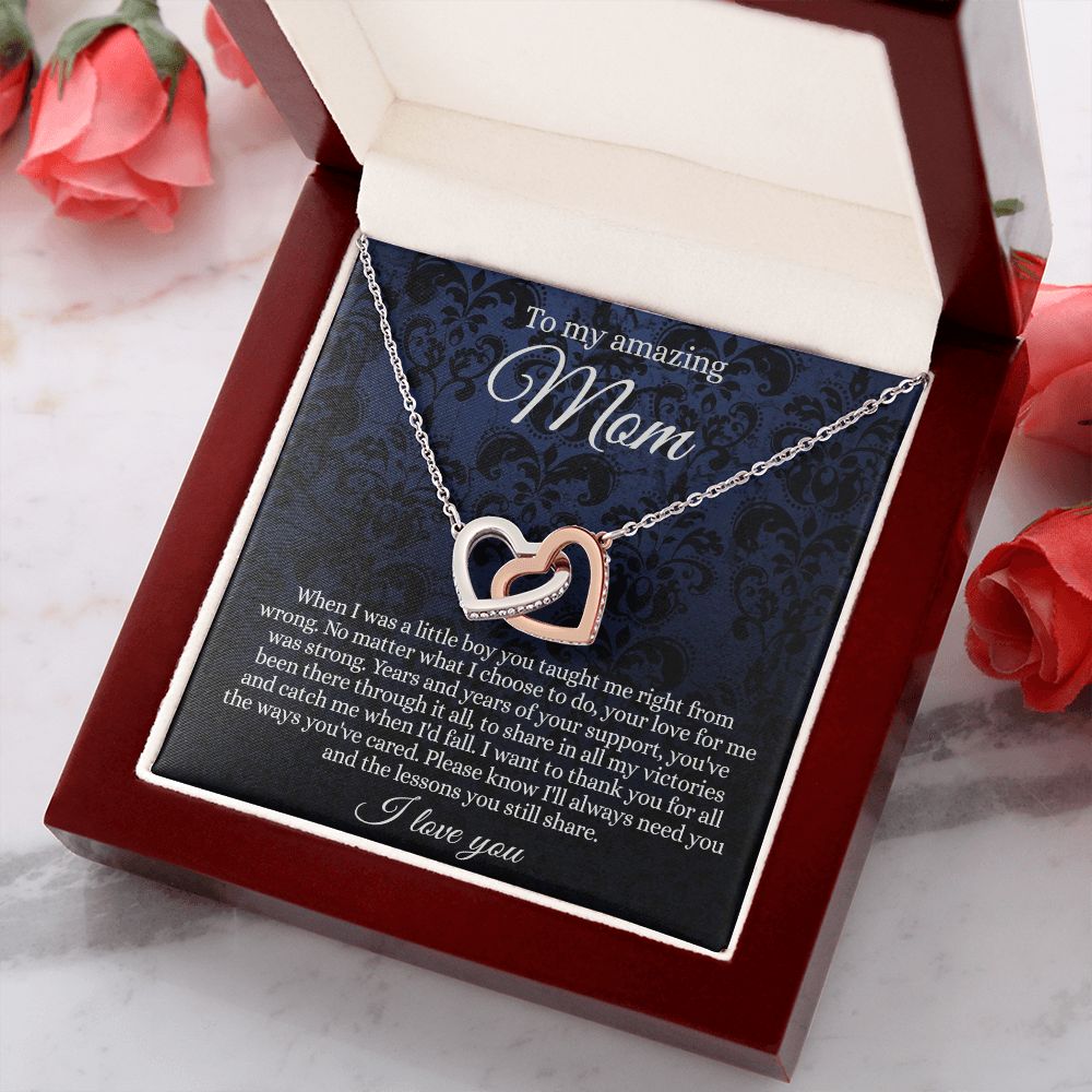 Gift for Mom Necklace, To My Beautiful Mom Love Knot Necklace Card, Mother’s Day Gift For Mom From Son, Thank You Mom Gift, Custom Jewelry Necklace For Mom Interlocking Hearts Necklace