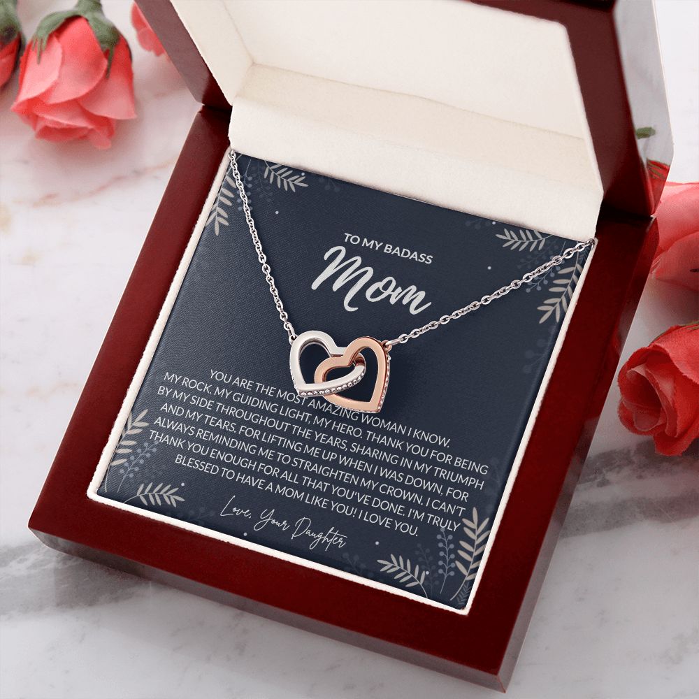 To my Badass Mom Necklace from Daughter Gift for Mother’s Birthday Xmas Present Interlocking Hearts Necklace
