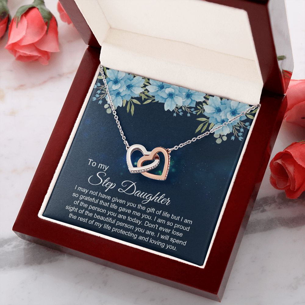Bonus Daughter Gifts From Stepdad, Step Daughter Gifts From Stepmom, Stepdaughter Gifts From Stepdad, Father Stepdaughter Necklace, To My Bonus Daughter Necklaces, Christmas Gifts For Bonus3 Interlocking Hearts Necklace