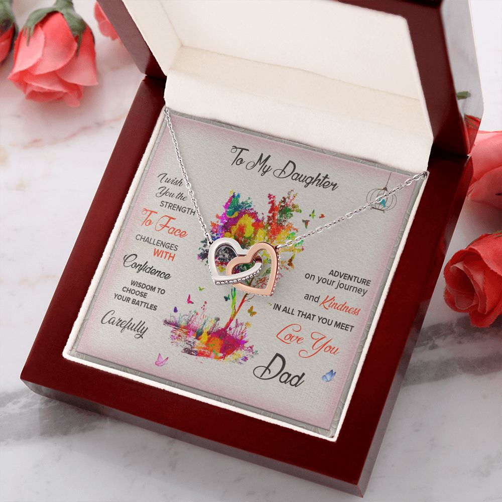 To My Daughter Necklace Pendant I Wish You The Strength To Face With Message Card Gift Box Gift For To Daughter, Daughter In Law Gift On Birthday Anniversary Gift Interlocking Hearts Necklace