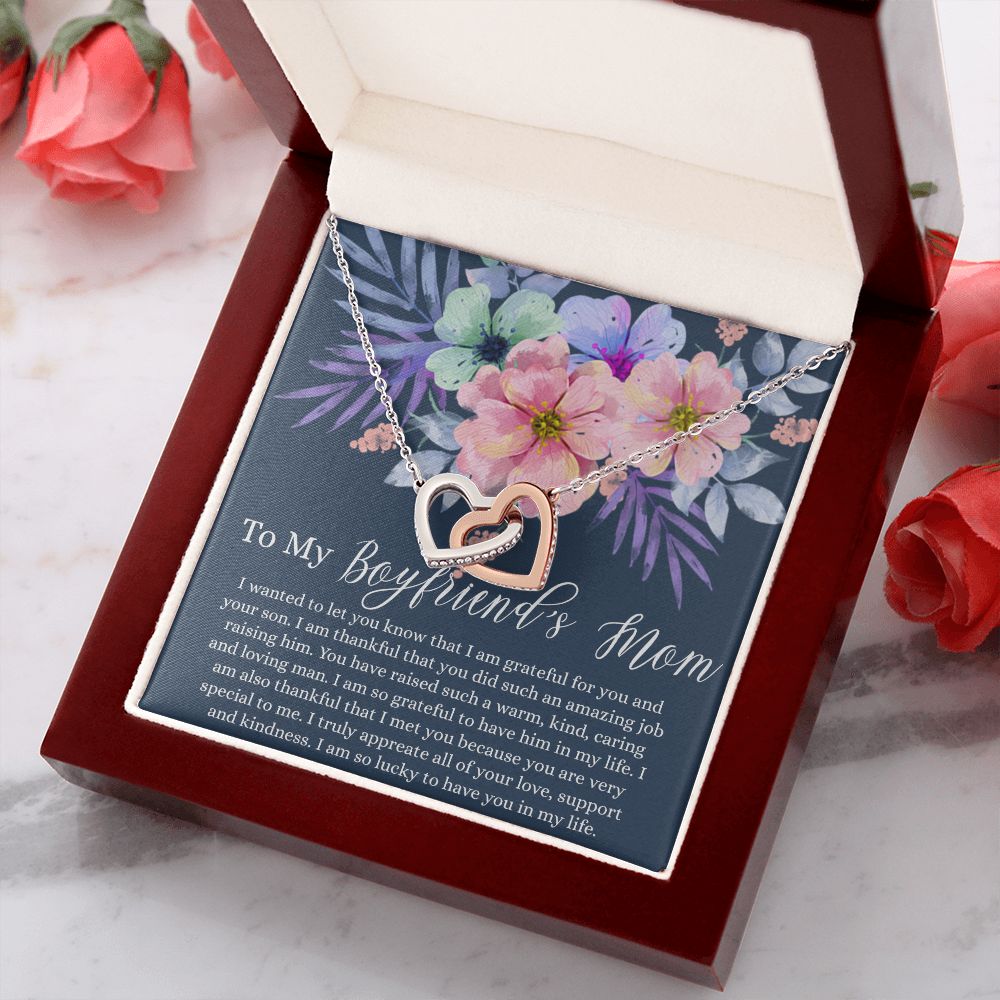 To My Boyfriend Mom Necklace, Gift for Boyfriend Mother, Birthday Gift for Boyfriend's Mom, Christmas Holiday Gift, Mothers Day Gift for Boyfriends Mom, Necklace for Boyfriend's Mom Interlocking Hearts Necklace