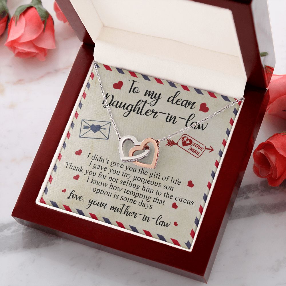 To My Dear Daughter In Law Gift, Graduation Gift For Her, Love Knot Necklace Interlocking Hearts Necklace