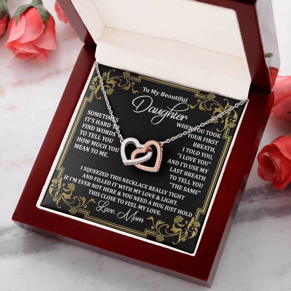 Mother Daughter Gift Ideas, To My Daughter Gift Necklace from Mom, Jewelry Pendant Present for Daughter, Birthday Christmas Gift Graduation Gifts for Daughters, Mother and Daughter Necklace 2134 Interlocking Hearts Necklace