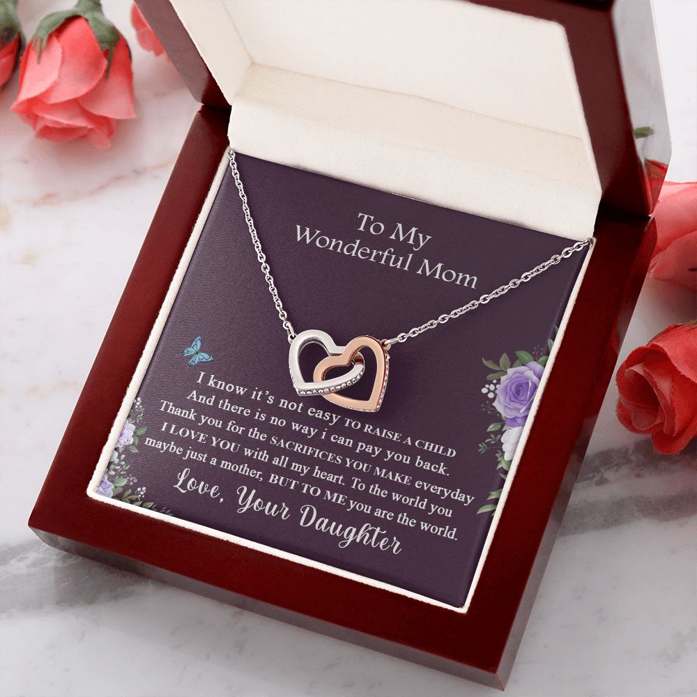 Mom Necklace Gifts for Mom from Daughter to Mom Gifts for Mothers Day from Daughter, To My Mom Necklace from Daughter to Mom Birthday Gifts Necklace with Message Card and Gift Box2231 Interlocking Hearts Necklace