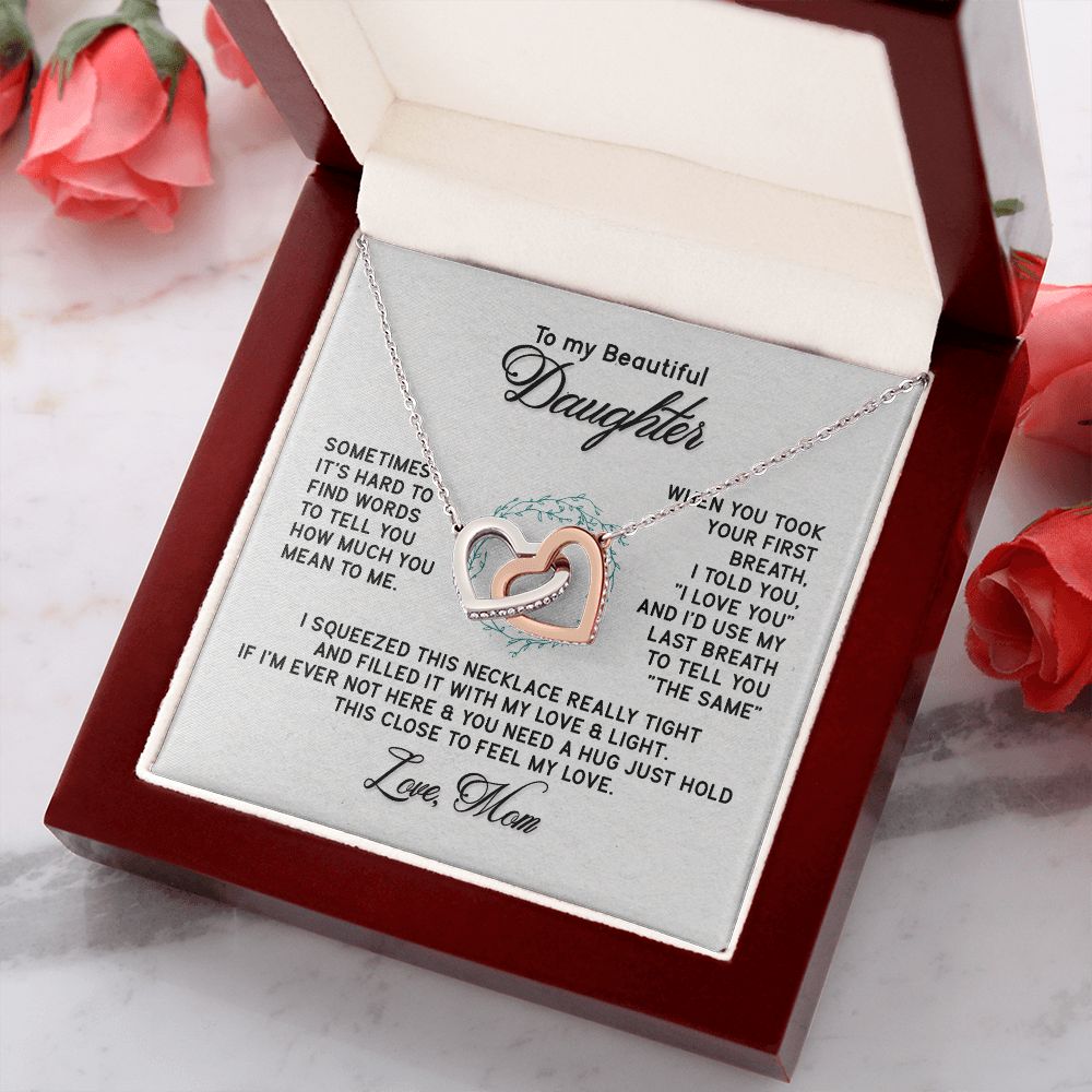 To My Beautiful Daughter Necklace from Mom, Mother to Daughter Gift, Gift for Daughter, Necklace for Daughter, Gift for Daughter from Mom, Daughter Gift from Mother 301 Interlocking Hearts Necklace