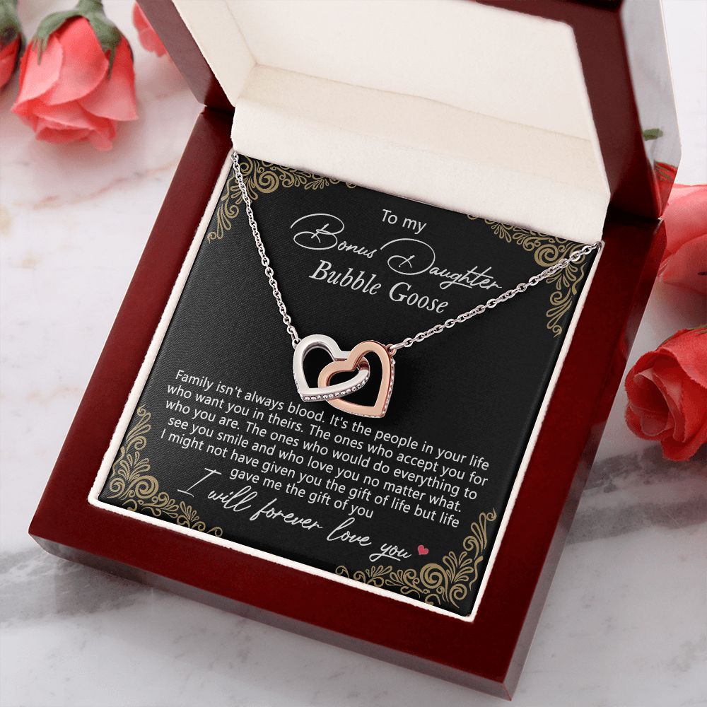 Bonus Daughter Gifts From Stepdad, Step Daughter Gifts From Stepmom, Stepdaughter Gifts From Stepdad, Father Stepdaughter Necklace, To My Bonus Daughter Necklaces, Christmas Gifts For Bonus9 Interlocking Hearts Necklace
