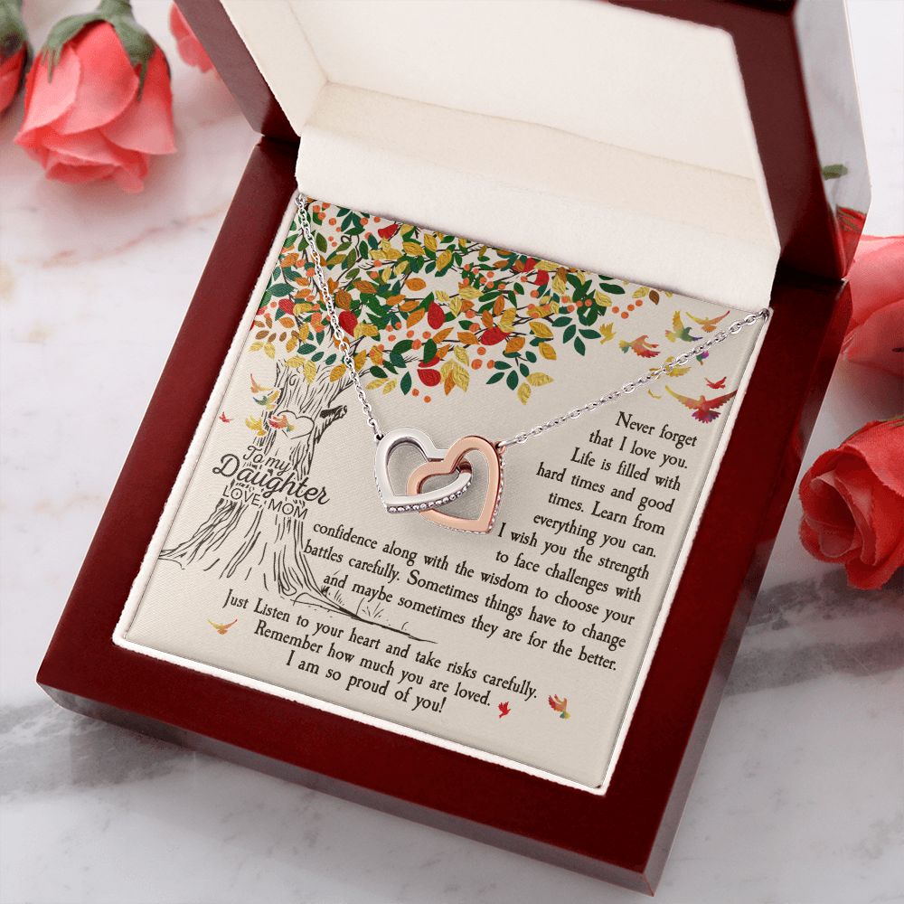To My Daughter Necklace Pendant Gift From Mom Tree Revised I Am So Proud Of You With Message Card Gift Box Gift For To Daughter, Daughter In Law On Birthday Anniversary Interlocking Hearts Necklace