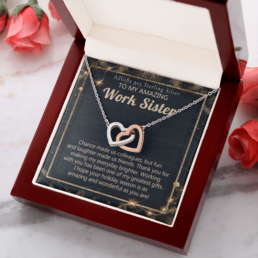 To My Work Sister Necklace Gift for Colleague Christmas Necklace for Work Sister from Co-Worker Christmas Pendant Gift for Colleague Christmas Jewelry Gift for Her Women 301 Interlocking Hearts Necklace