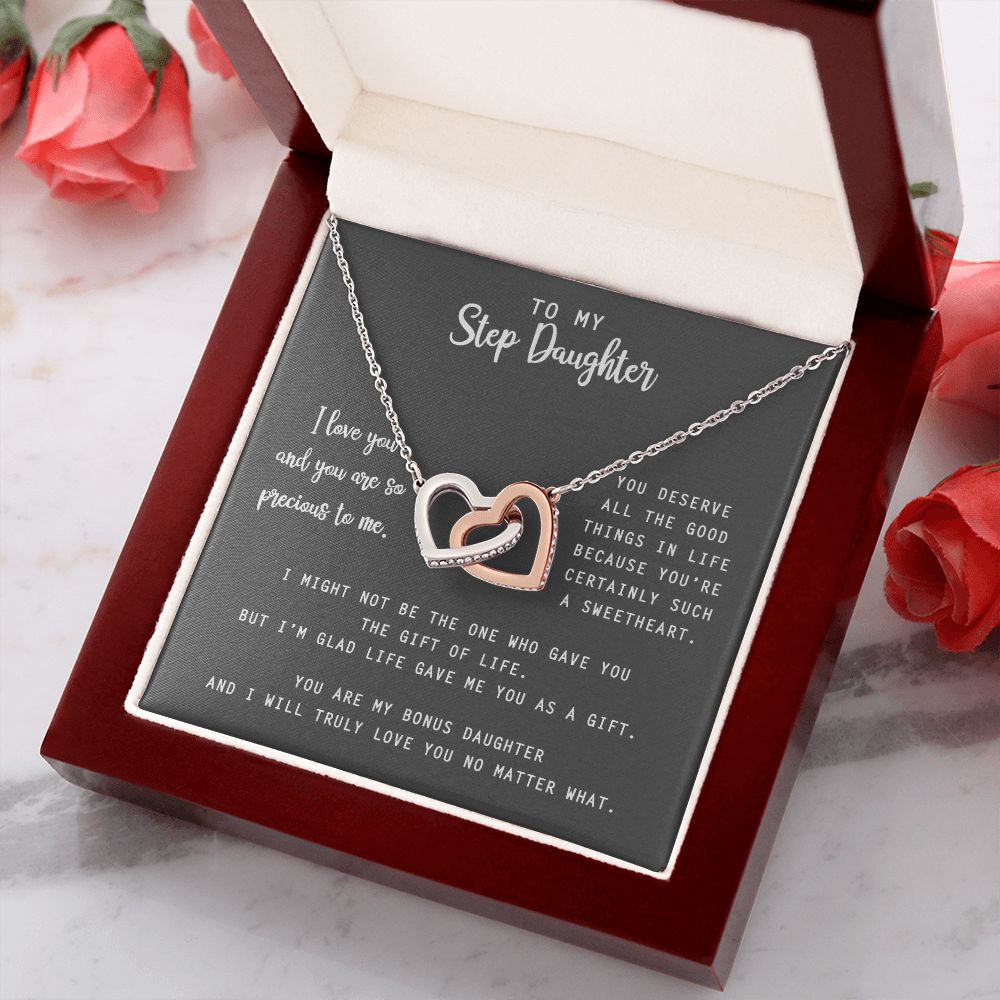 to My Step Daughter Necklace from Stepdad Bonus Daughters Birthday Xmas Congrats (1) Interlocking Hearts Necklace