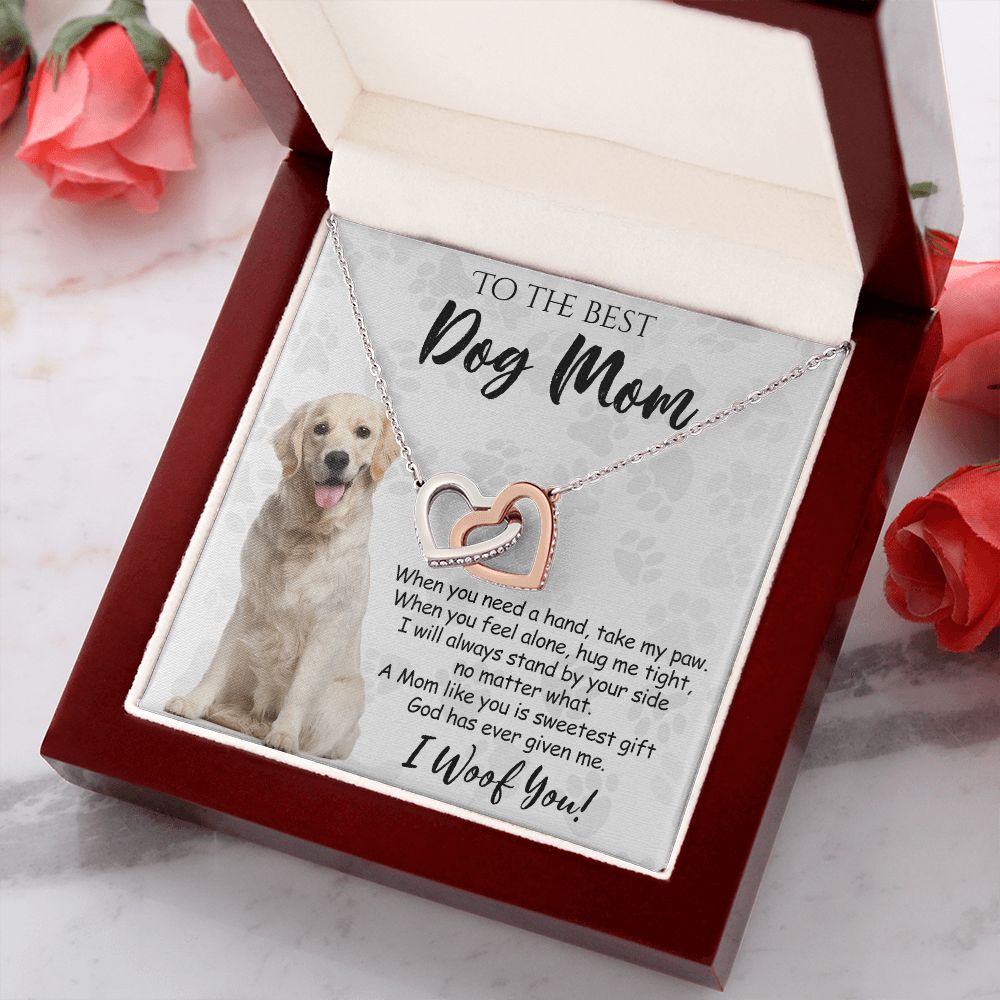 To The Best Golden Retriever Dog Mom Knot Necklace Mother's Day Gift , I Woof You Gift Card, Message Card Jewelry For Dog Lovers, Necklace For Mom Interlocking Hearts Necklace