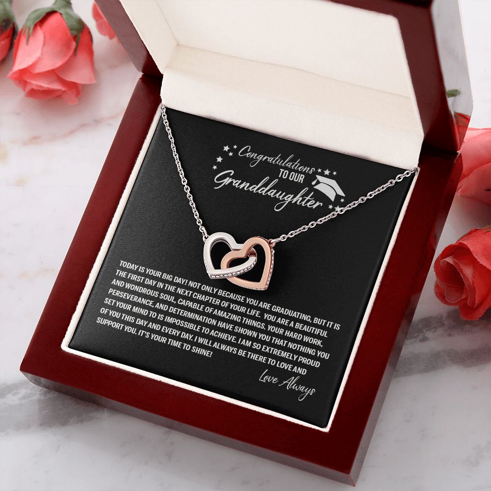 To Our Granddaughter Necklace From Grandparents Sentimental Gifts Birthday Gift Chirstmas Anniversary Unique Jewelry For Girl Senior High School College Grad Necklace Graduation Pendant Gifts Interlocking Hearts Necklace