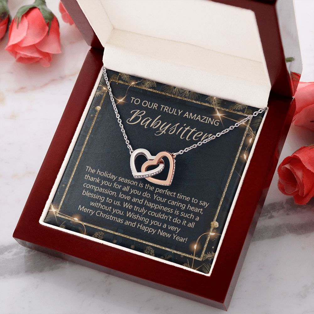 Babysitter Christmas Necklace Gift, Babysitter Gift, Christmas Babysitter Gift from Family, Merry Christmas Day Gift, Holiday Gift, Babysitter Necklace for Women 301 Interlocking Hearts Necklace