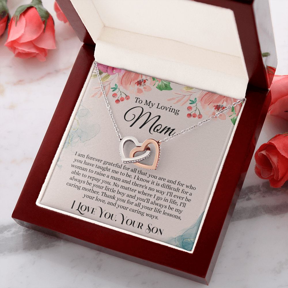 To My Loving Mom Necklace, Mom Gift From Son, Mom Necklace, Gift For Mom From Son, Mom Mother's Day Gift From Son, Mom Birthday Gift From Son, To My Mom Gift, Necklace for Women Interlocking Hearts Necklace