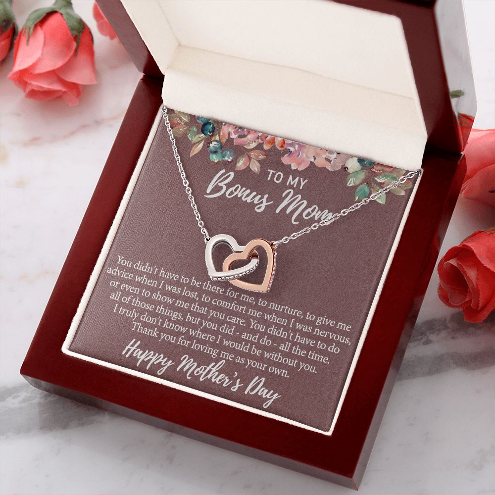 To My Bonus Mom Necklace, Gift for Bonus Mother From Bonus Daughter to Stepmom Jewelry Gift for Mother's Day, Valentine's, Birthday, Anniversary Interlocking Hearts Necklace