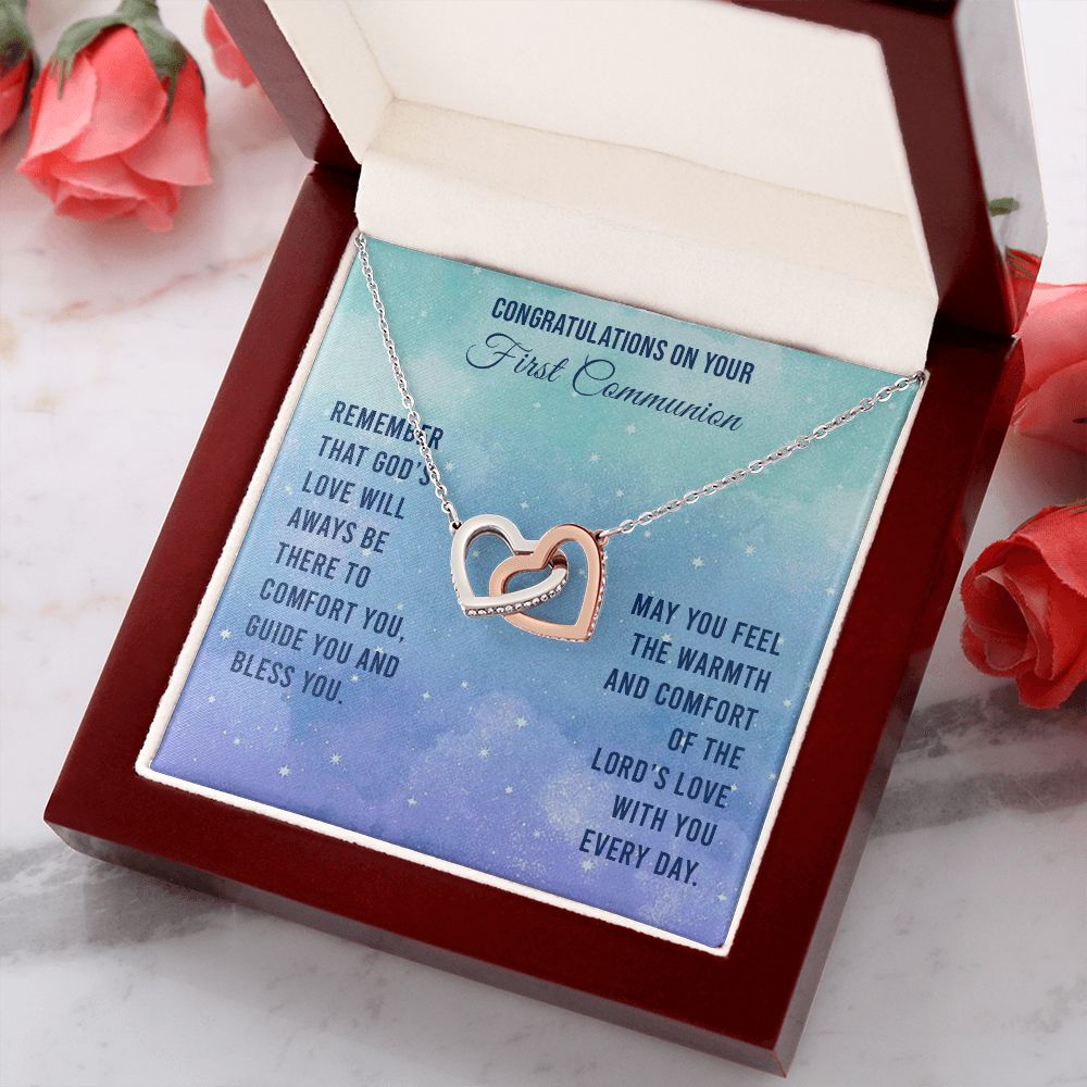 First Communion - Remember that God’s love will Interlocking Hearts Necklace