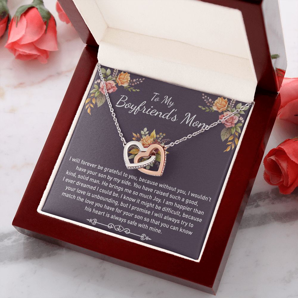 To My Boyfriends Mom Necklace Jewelry Gifts For Boyfriends Mom Mothers Day Gifts For Boyfriend'S Mom, To My Boyfriends Mom Gifts On Birthday Christmas Thanksgiving Retirement Interlocking Hearts Necklace