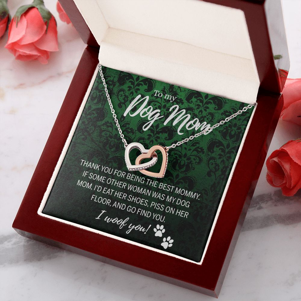 To My Dog Mom Necklace with Message Card Mother's Day Gift for Dog Mom Dog Mom Gift Dog Mom Mothers Day Necklace for Dog Mom Mother Birthday Gift Dog Lover Necklace for Women Interlocking Hearts Necklace