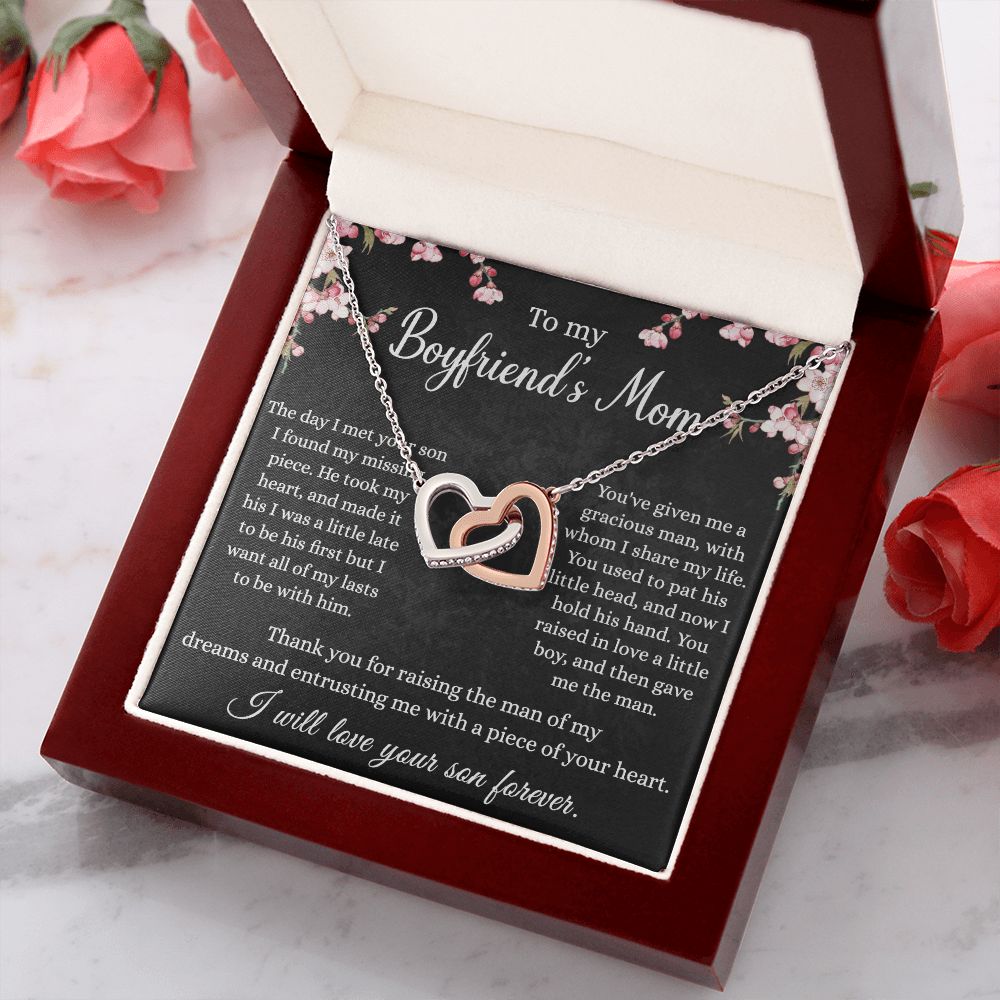 To My Boyfriends Mom Necklace - Jewelry Gifts For Boyfriends Mom, Mothers Day Gifts For Boyfriend'S Mom, To My Boyfriends Mom Gifts On Birthday,Mothers Day Thanksgiving, Valentines Interlocking Hearts Necklace