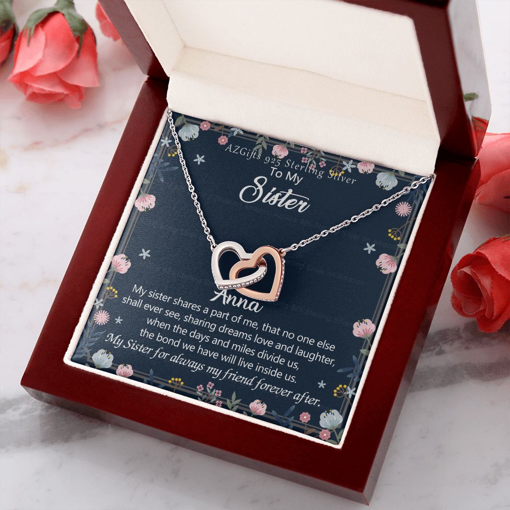To My Sister Necklace, Pendant Inspirational Jewelry for Women Teen Girl, Keepsake Family and Friendship Gifts, Gift for Sisters, Necklace for Sisters, Sisters Jewelry 301 Interlocking Hearts Necklace