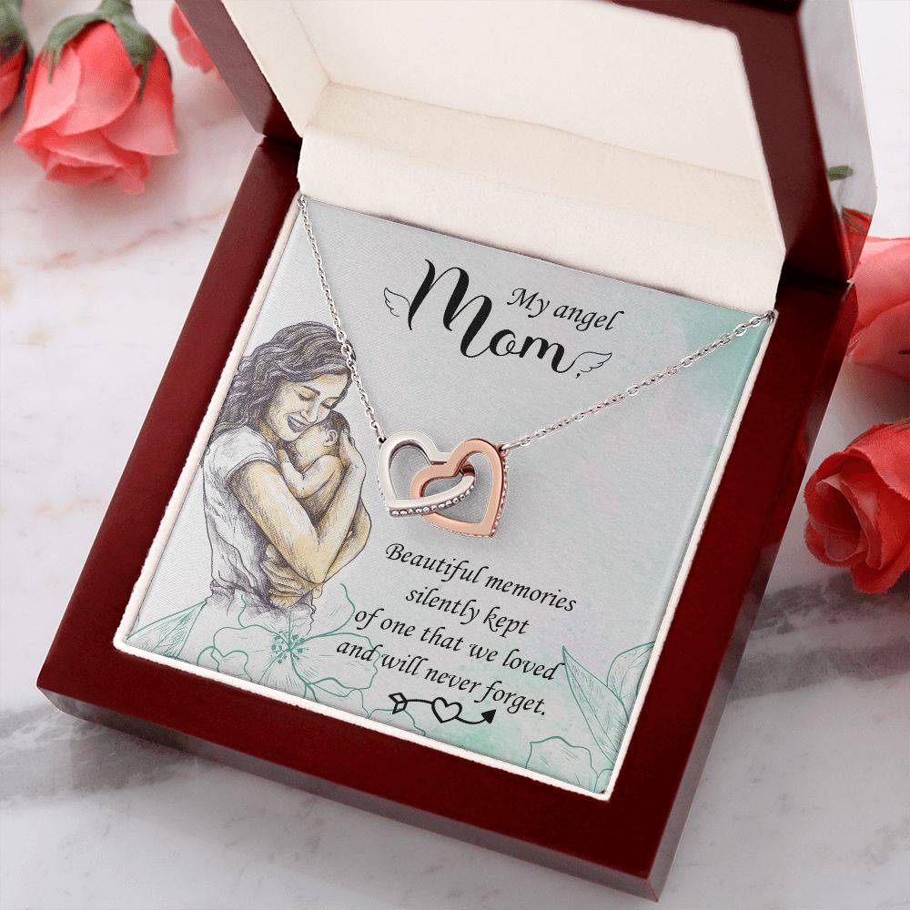To My Mom Mother My Angel Necklace Pendant Gift From Daughter Beautiful Memories With Message Card Gift For Mom Interlocking Hearts Necklace