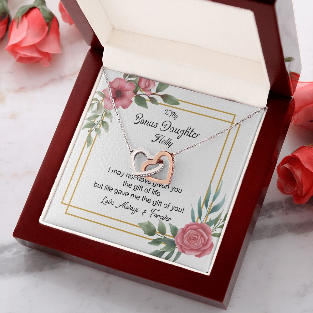 Bonus Daughter Gifts From Stepdad, Step Daughter Gifts From Stepmom, Stepdaughter Gifts From Stepdad, Father Stepdaughter Necklace, To My Bonus Daughter Necklaces, Christmas Gifts For Bonus6 Interlocking Hearts Necklace