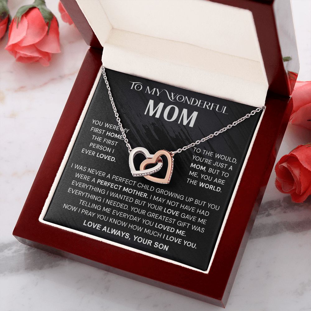 To My Wonderful Mom Necklace, Mom From Son Gift, Gift for Mother's Day From Son, Gift for Mom, Mother Gift from Son Necklace, Son to Mom Gifts, Mom gifts, Mothers Day Gift From Son Interlocking Hearts Necklace