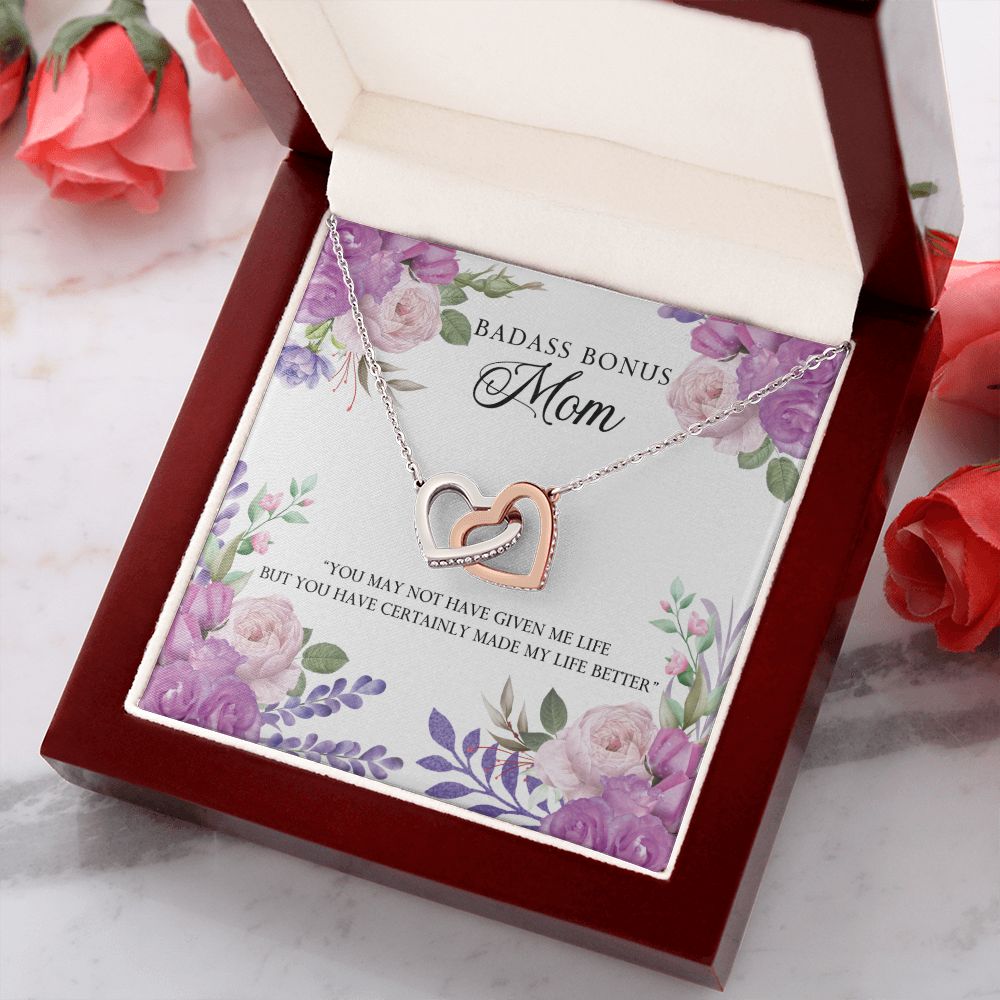 To My Badass Bonus Mom Necklace Pendant Gift From Daughter Or Son Necklace For To Mommy, Mother, Mother In Law Gift On Birthday, Anniversary Holiday Gift 30821 Interlocking Hearts Necklace