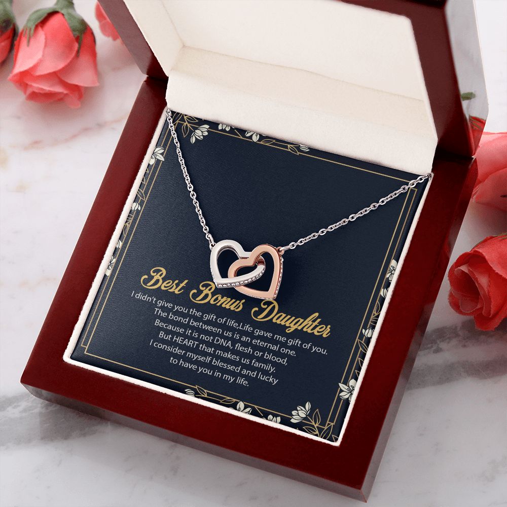 Bonus Daughter Gifts From Stepdad, Step Daughter Gifts From Stepmom, Stepdaughter Gifts From Stepdad, Father Stepdaughter Necklace, To My Bonus Daughter Necklaces, Christmas Gifts For Bonus8 Interlocking Hearts Necklace