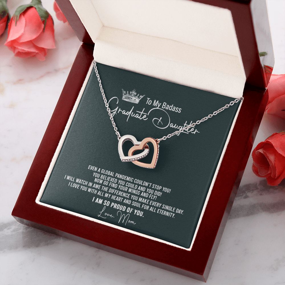 Badass Graduation Daughter Gift From Mom, Graduation Gift, Necklace Congrats Graduation Pendants Gift For Daughter, Daughter In law, Daughter Necklace From Mom Interlocking Hearts Necklace