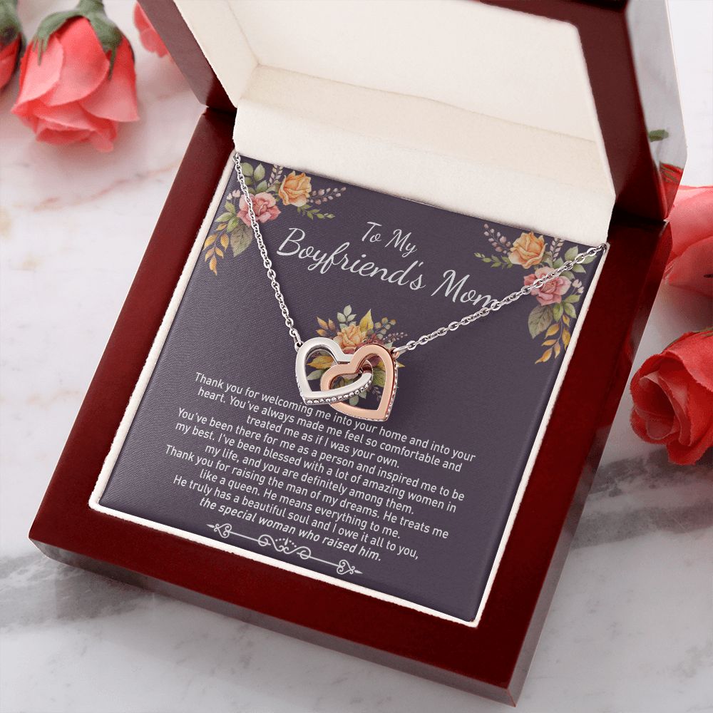 To My Boyfriend's Mom Necklace Gift For Boyfriend's Mom Thank You For Welcoming Pendant Jewelry Mothers Day Present Gift for Boyfriend's Mom Necklace for Boyfriend's Mom Gift Interlocking Hearts Necklace